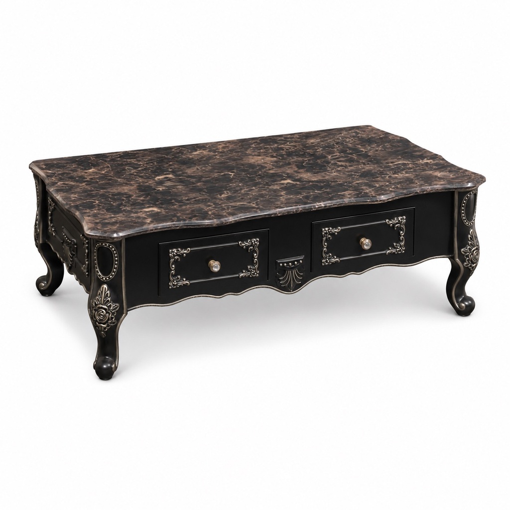 [808#] BLACK MARBLE ROCOCO CENTRE TABLE