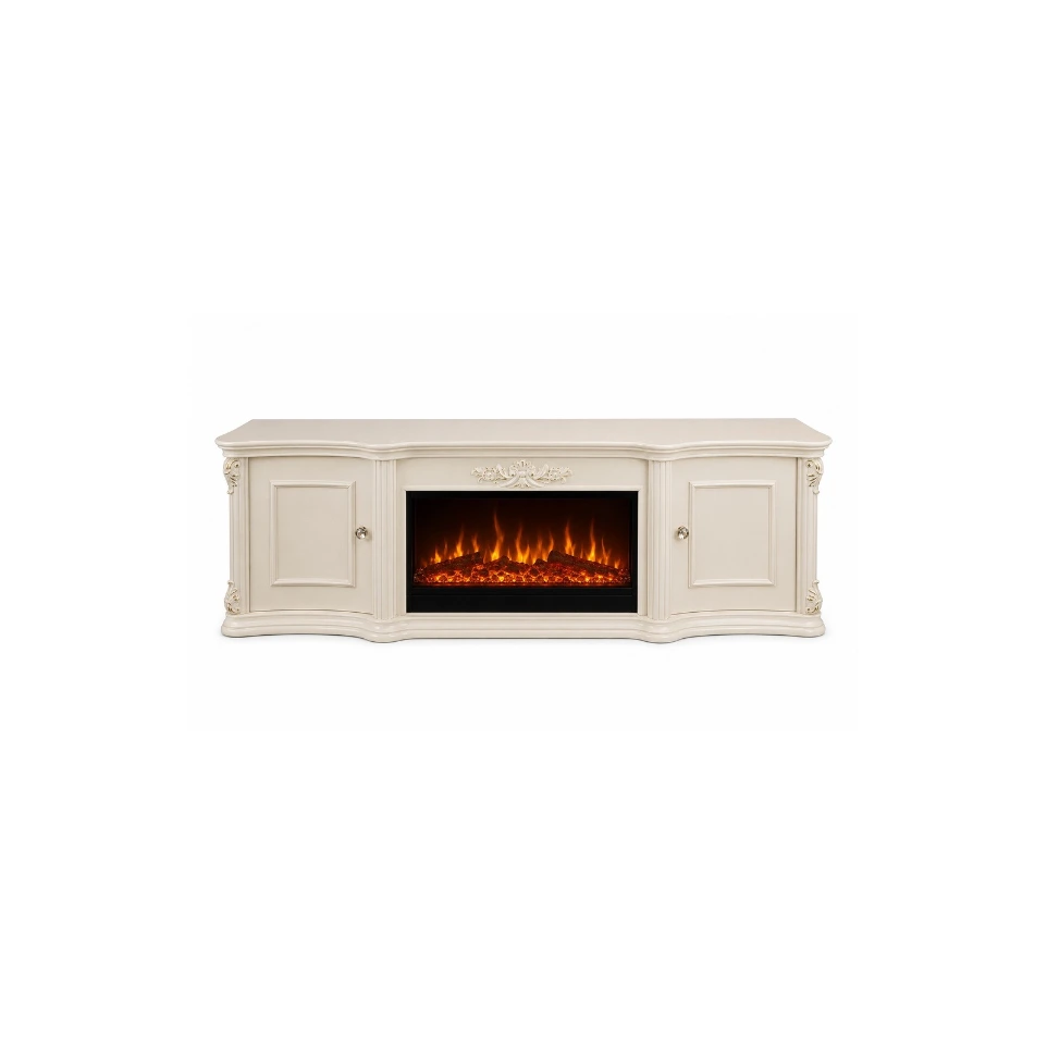 [W03#] IVORY CLASSIC ELECTRIC FIREPLACE TV STAND