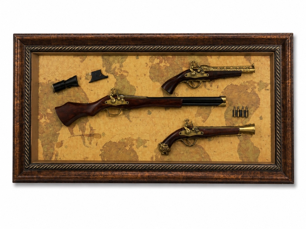 ANTIQUE FLINTLOCK COLLECTION SHADOW BOX