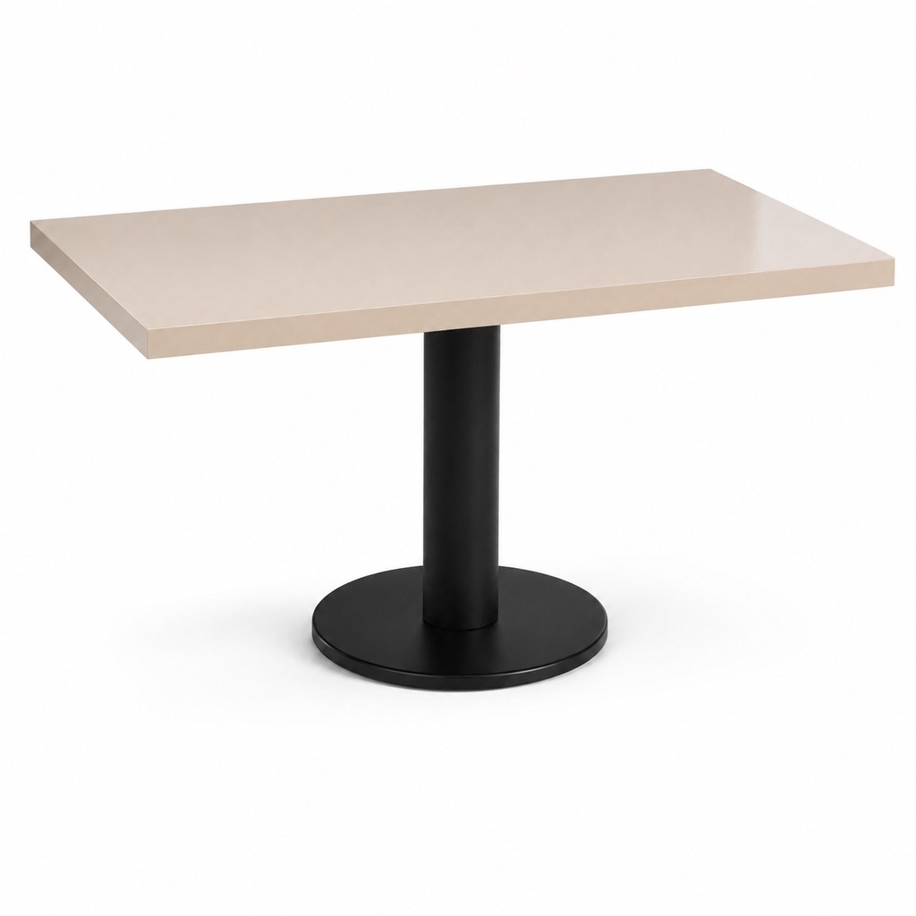 BEIGE TABLE WITH BLACK PEDESTAL BASE