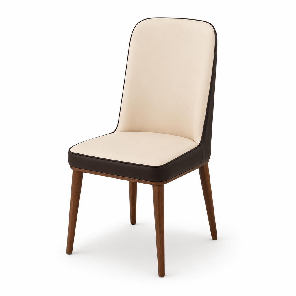 [608#] LUNA CREAM & WALNUT DINING CHAIR