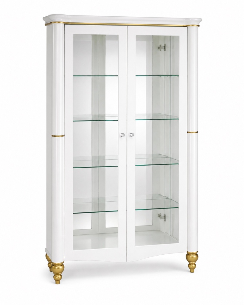 [1009# CABINET] AURORA WHITE & GOLD GLASS DISPLAY CABINET