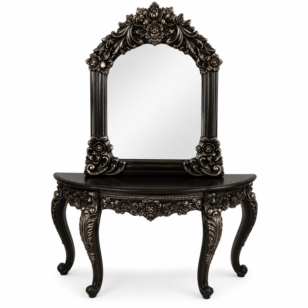 IMPERIAL BLACK & GOLD CONSOLE MIRROR SET