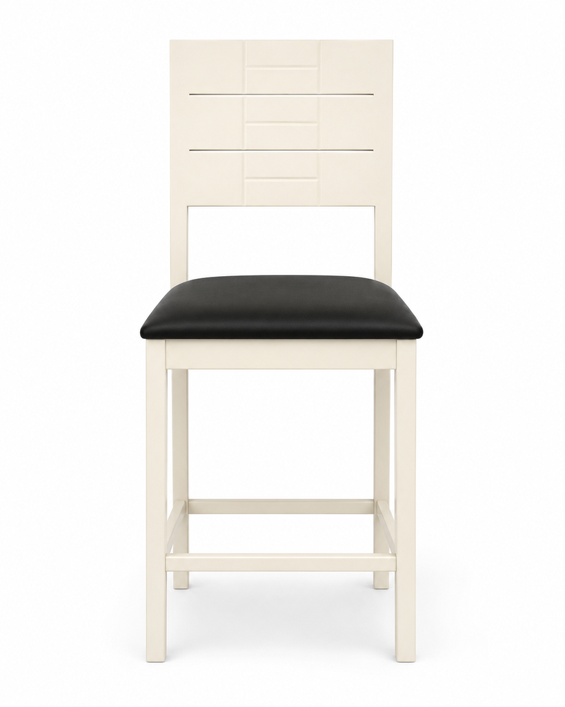 [BC-777#] BAR STOOL WHITE + BLACK LEATHER SEAT