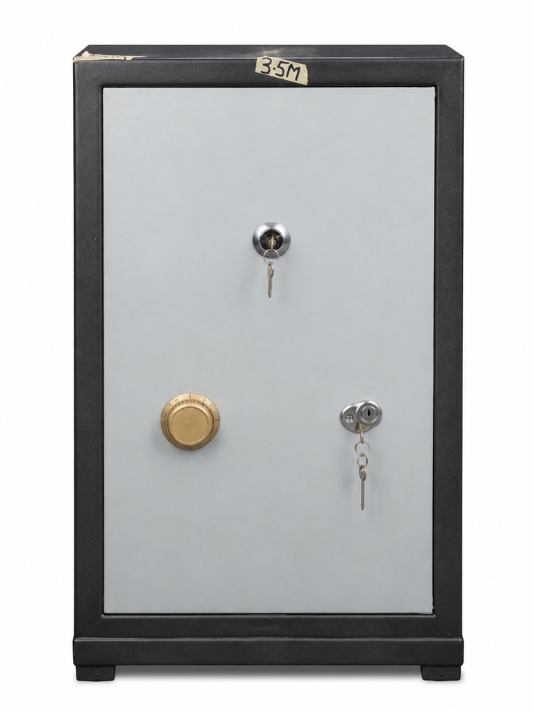 STEEL SAFE WITH DETAILED LOCKS AND LABELS