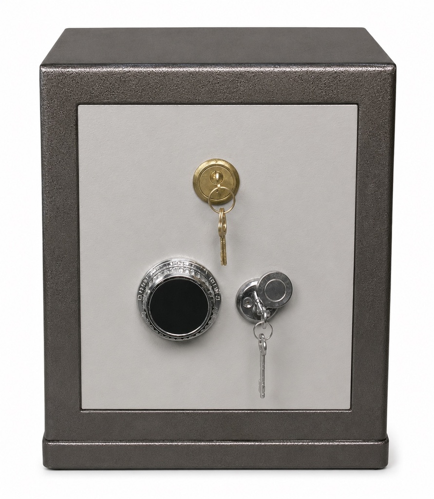 COMPACT SAFE WITH BRASS AND SILVER LOCKS 40CM
