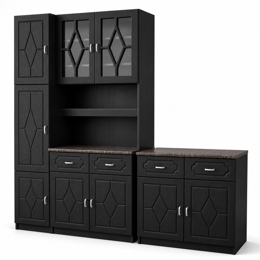 ONYX DIAMOND KITCHEN HUTCH CABINET SET
