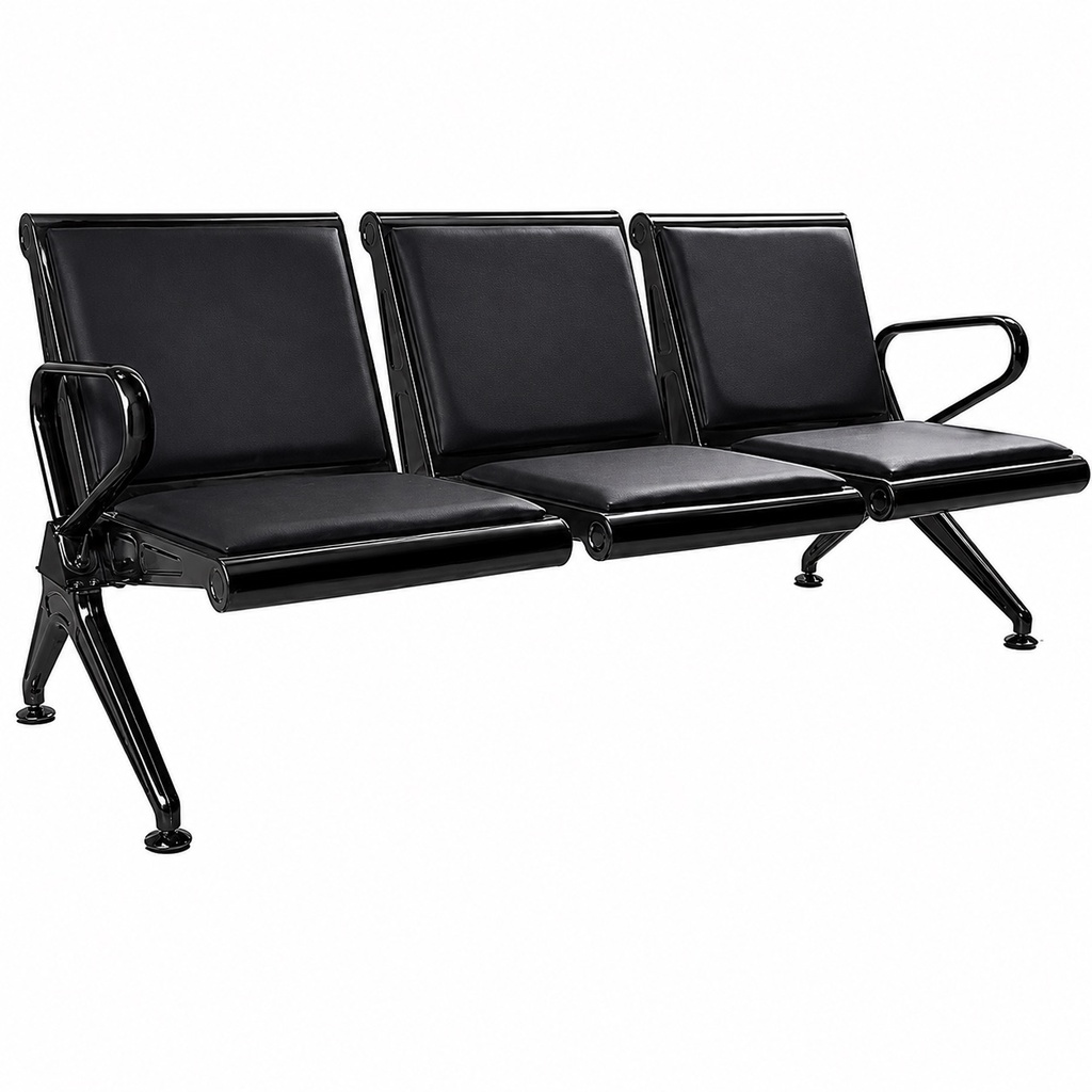 [YA-35#] THREE-SEAT RECEPTION CHAIR WITH GLOSSY BLACK FRAME