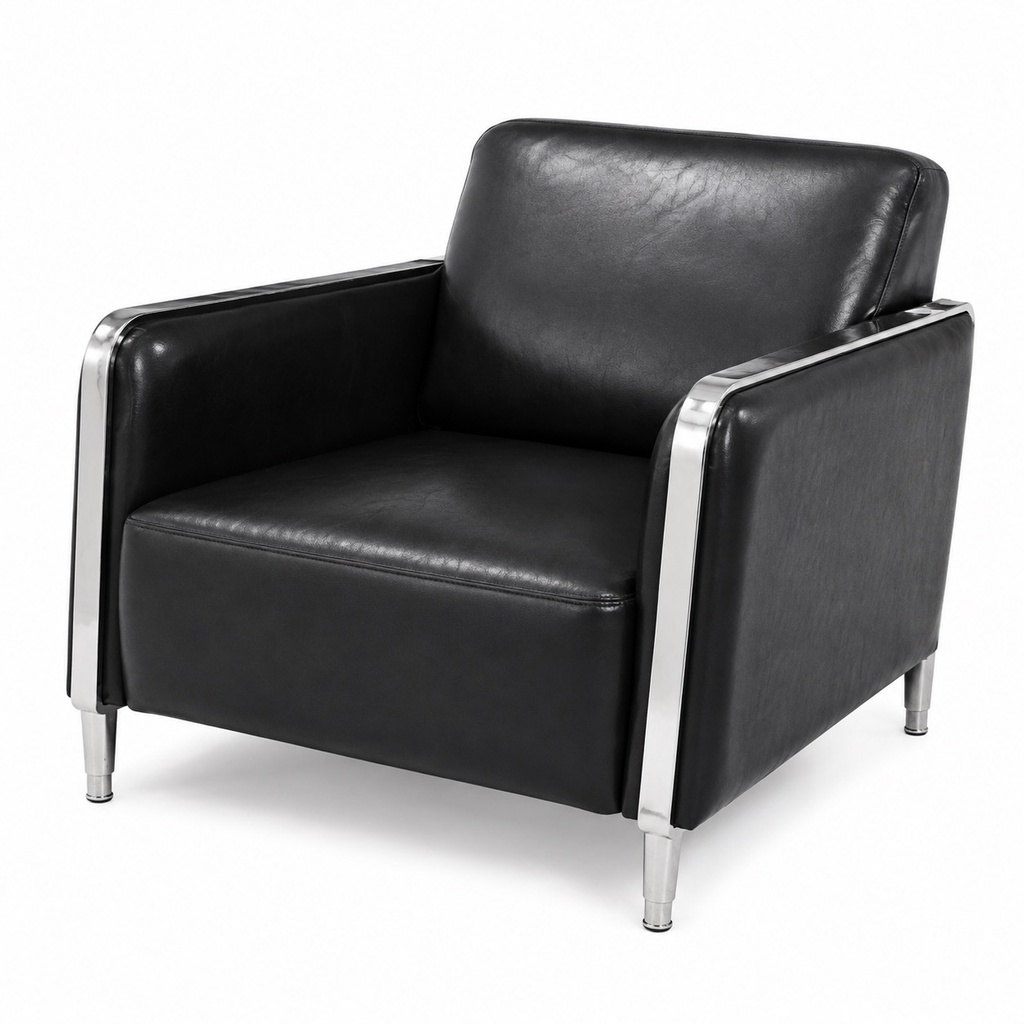 CHROME EDGE BLACK LEATHER VISITOR CHAIR