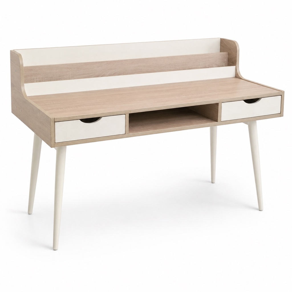 LIGHT OAK ORGANIZER DESK WITH DRAWERS