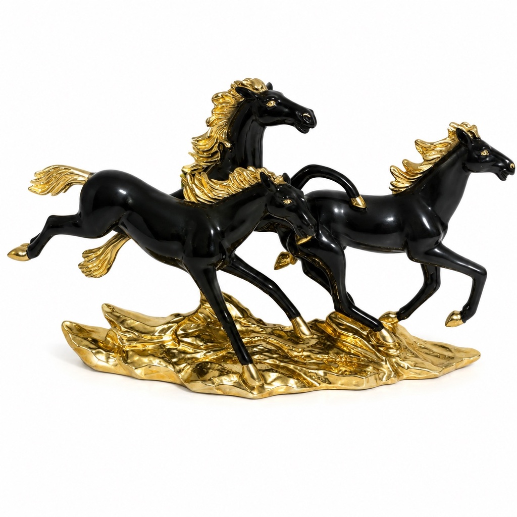 RUNNING STALLION GOLD SCULPTURE (Black)