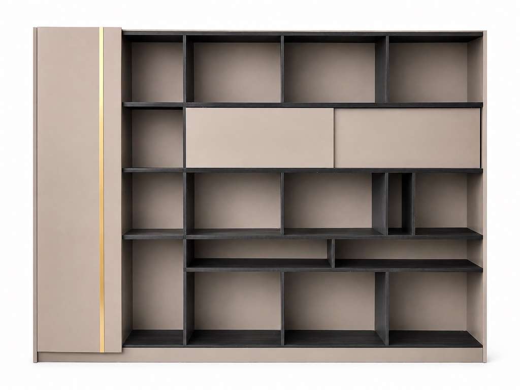 MODERN TAUPE AND CHARCOAL STORAGE UNIT