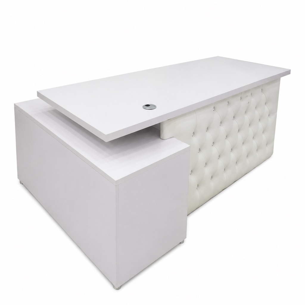 MODERN WHITE RECEPTION DESK WITH TUFTED FRONT