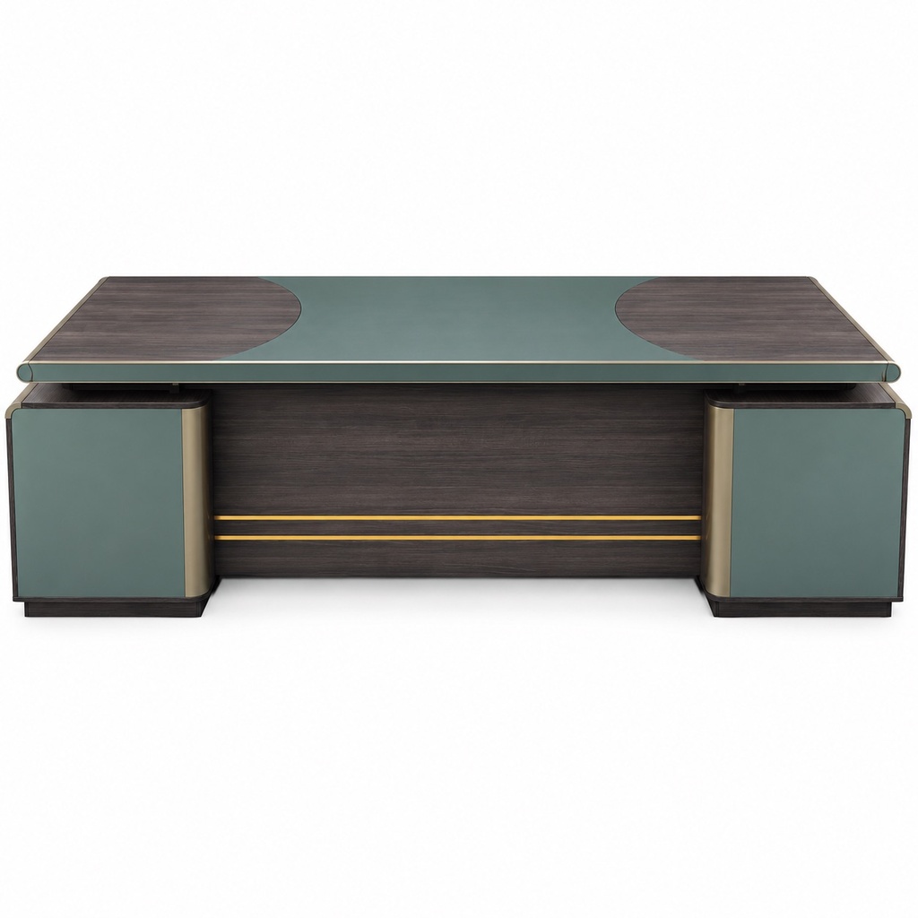 CORVELLIS EXECUTIVE OFFICE TABLE – WALNUT, SAGE & GOLD