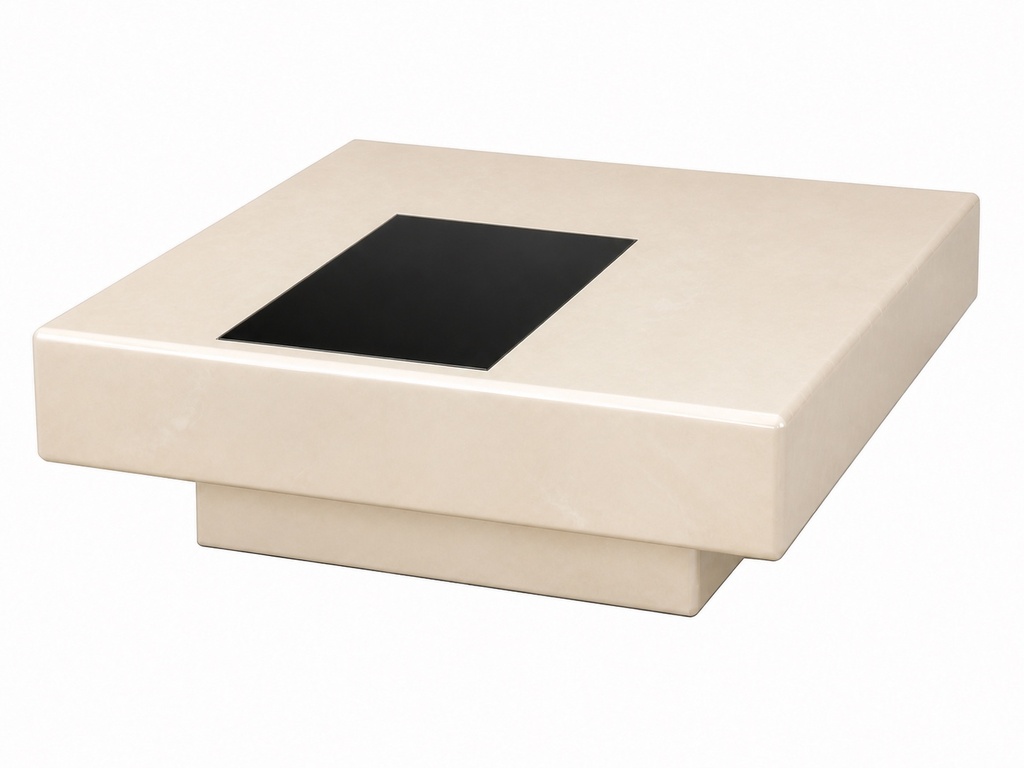 [ISO-CD5017#] CREAM CENTER TABLE WITH BLACK GLASS INSERT