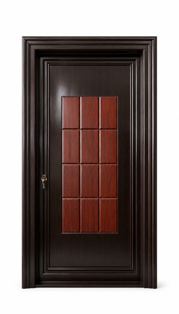 [LG-007#] DARK WOODEN DOOR WITH RED CENTER PANEL