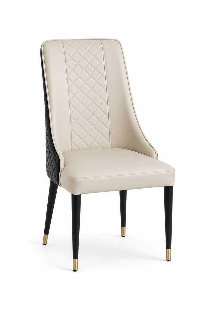 CREAM AND BLACK QUILTED DINING CHAIR