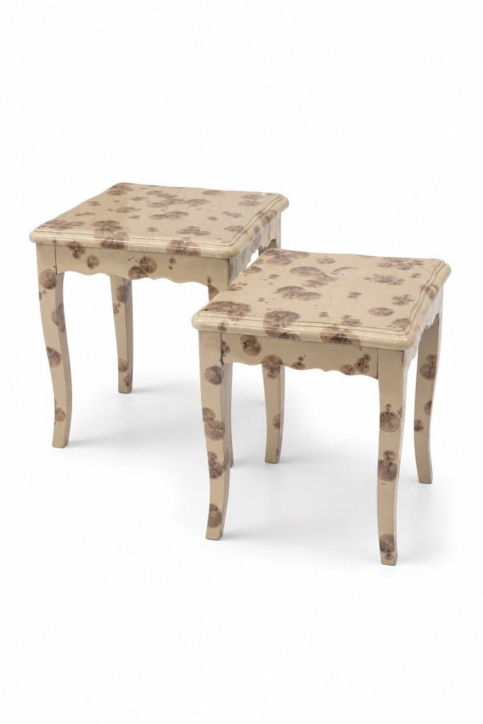 [ISO-C19#] BEIGE PATTERNED SIDE TABLE PAIR