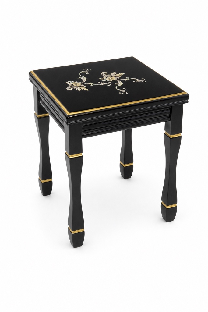[ISO-C19# BLACK & GOLD] BLACK-AND-GOLD FLORAL SIDE TABLE